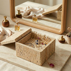 Travertine Box for Accessories - Square - 12 x 12 cm