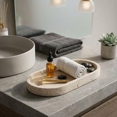 Travertin Tablett mit Rand - Oval - 30 x 15 cm