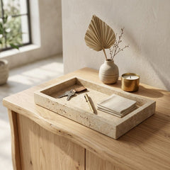 Travertin Tablett mit Rand - Rechteckig - 30 x 15 cm