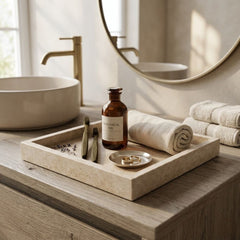 Travertin Tablett mit Rand - Quadratisch - 30 x 30 cm