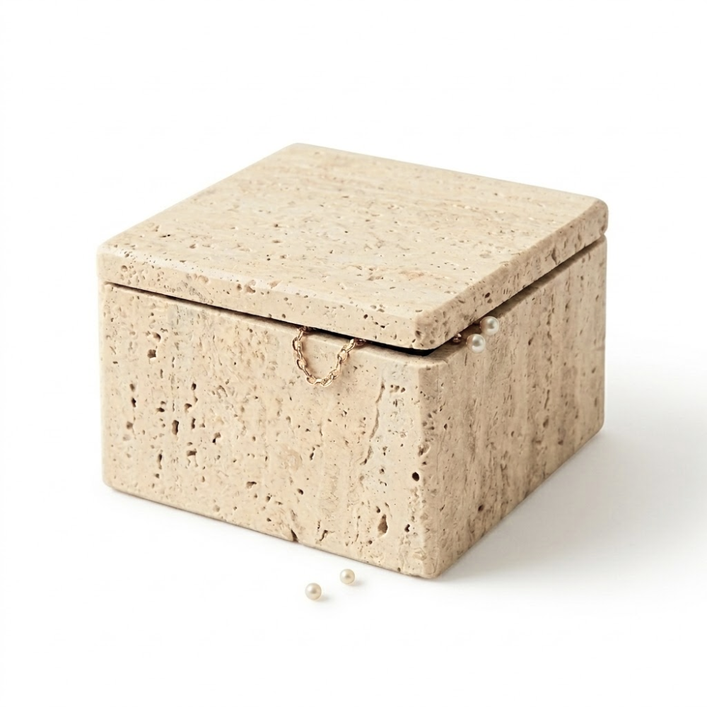 Travertine Box for Accessories - Square - 12 x 12 cm