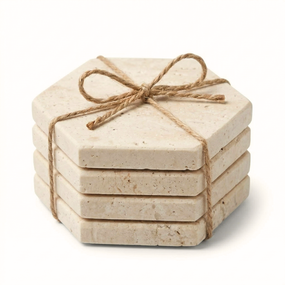 Travertine coaster hexagon